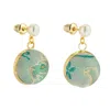 Soft Strokes Silk Women's Green Pure Silk Brocade Earrings With Freshwater Pearls