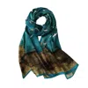 Soft Strokes Silk Women's Green Pure Silk Scarf Ink & Colour By Zhao Ji Auspicious Crane Long In Green