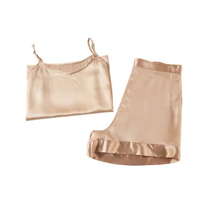 Soft Strokes Silk Women's Neutrals Pure Mulberry Silk Camisole And Shorts Set - Champagne In Purple/white