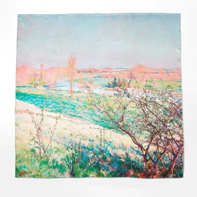 Soft Strokes Silk Women's Neutrals Pure Silk Scarf Oil Painting Printemps Large In Blue/gray/pink/purple