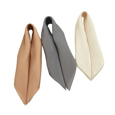 Soft Strokes Silk Women's Neutrals Pure Silk Scarf Sand Beach Solid Colour Collection Set Of Three Small In Beige/brown/gray/pink/purple/white/yellow