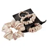 Soft Strokes Silk Women's Neutrals Set Of Four Pure Mulberry Silk Scrunchies In Beige/purple