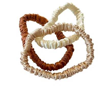 Soft Strokes Silk Women's Neutrals Set Of Three Pure Mulberry Silk Skinny Scrunchies Weekly Special Hair Ties Sand Sto In Purple