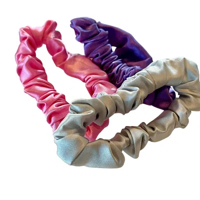 Soft Strokes Silk Women's Pink / Purple Set Of Three Pure Mulberry Silk Mini Scrunchie Weekly Special Hair Ties Bubble In Pink/purple