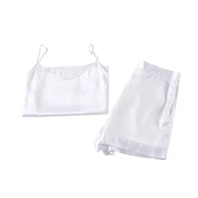 Soft Strokes Silk Women's Pure Mulberry Silk Camisole And Shorts Set - Pearl White
