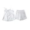 Soft Strokes Silk Women's Pure Mulberry Silk Cowl Neck Camisole And High Waist Shorts Set White In White