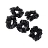 Soft Strokes Silk Women's Pure Mulberry Silk French Scrunchie Set Of Five In Black In Black