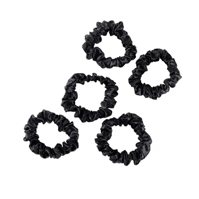 Soft Strokes Silk Women's Pure Mulberry Silk Mini Scrunchie Set Of Five In Black