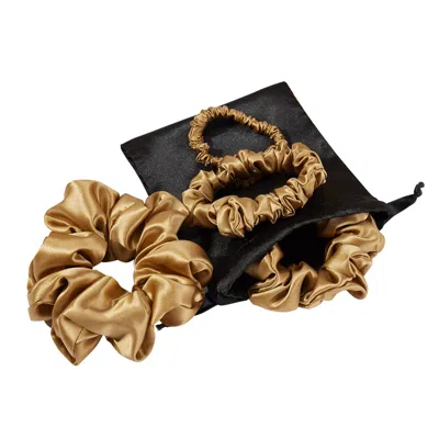 Soft Strokes Silk Women's Pure Mulberry Silk Regular Scrunchie Set Of Five In Gold