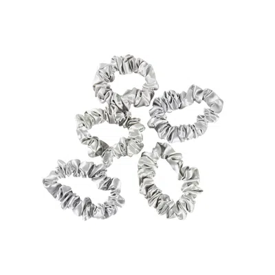 Soft Strokes Silk Women's Pure Mulberry Silk Mini Scrunchie Set Of Five In Silver Grey