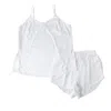 Soft Strokes Silk Women's Pure Mulberry Silk Petal Camisole Top And Shorts Set, Mid-waist White In White