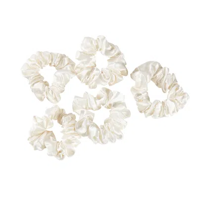 Soft Strokes Silk Women's Pure Mulberry Silk Regular Scrunchie Set Of Five In White