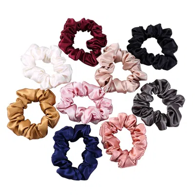 Soft Strokes Silk Women's Pure Mulberry Silk Regular Scrunchie Set Of Ten In Purple