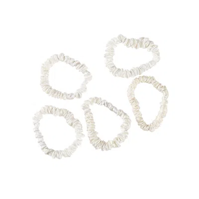 Soft Strokes Silk Women's Pure Mulberry Silk Skinny Scrunchie Set Of Five In White