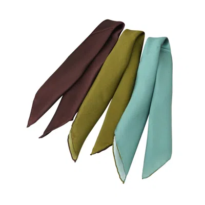Soft Strokes Silk Women's Pure Silk Scarf Olive Tree Solid Colour Collection Set Of Three Small In Green