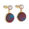 Soft Strokes Silk Women's Red / Blue Pure Silk Brocade Earrings With Freshwater Pearls