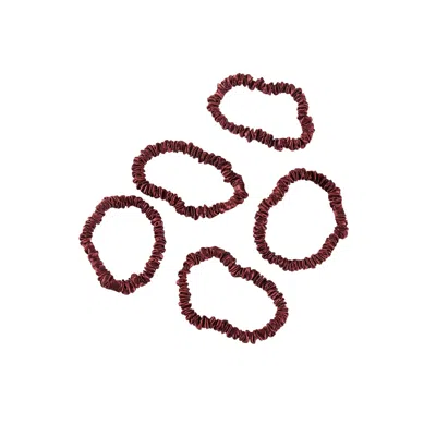 Soft Strokes Silk Women's Red Pure Mulberry Silk Skinny Scrunchie Set Of Five In Burgundy