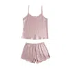 Soft Strokes Silk Women's Rose Gold Pure Mulberry Silk Dusty Rose Camisole And Scalloped Shorts Set In Rose Gold