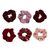 Soft Strokes Silk Women's Silk Velvet Handmade French Scrunchies, Lipstick Collection - Set Of Six In Brown/pink/purple/red