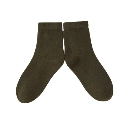 Soft Strokes Silk Women's Wool Quarter-length Socks Set Of Two - Meditating Lamb Collection In Olive Green