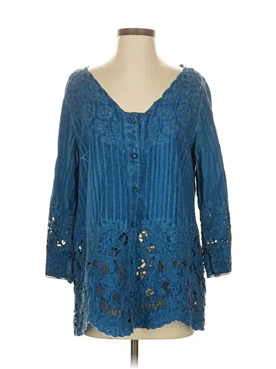 Pre-owned Soft Surroundings 3/4 Sleeve Blouse In Blue