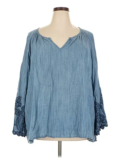 Pre-owned Soft Surroundings 3/4 Sleeve Blouse In Blue