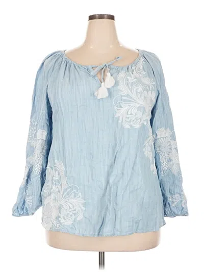 Pre-owned Soft Surroundings 3/4 Sleeve Blouse In Blue