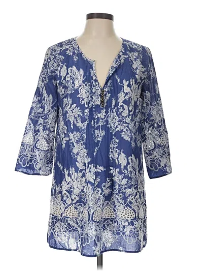 Pre-owned Soft Surroundings 3/4 Sleeve Blouse In Blue