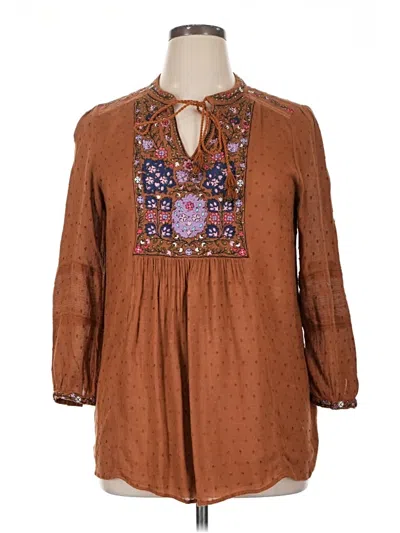 Pre-owned Soft Surroundings 3/4 Sleeve Blouse In Brown