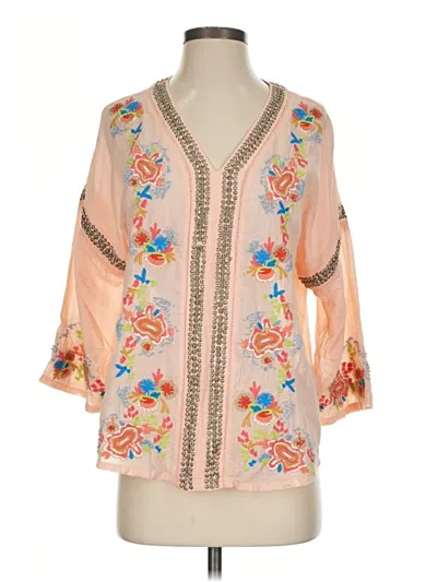 Pre-owned Soft Surroundings 3/4 Sleeve Blouse In Tan