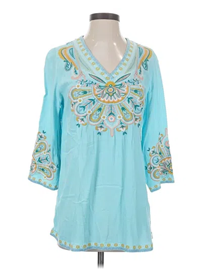 Pre-owned Soft Surroundings 3/4 Sleeve Blouse In Teal
