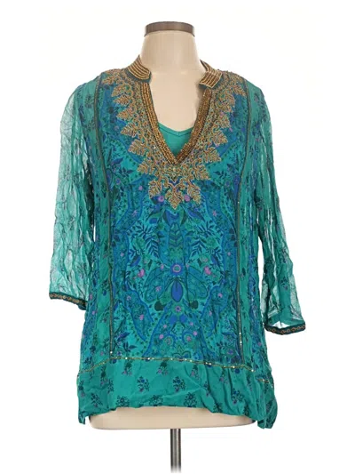 Pre-owned Soft Surroundings 3/4 Sleeve Blouse In Teal