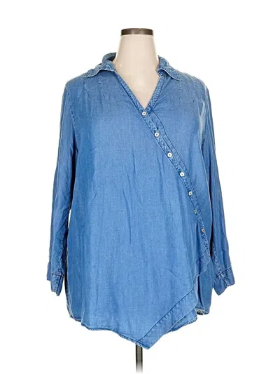 Pre-owned Soft Surroundings 3/4 Sleeve Button Down Shirt In Blue