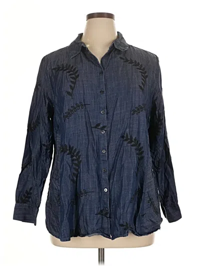 Pre-owned Soft Surroundings 3/4 Sleeve Button Down Shirt In Blue