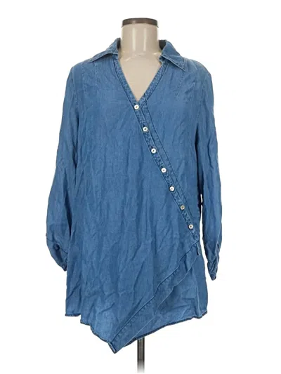 Pre-owned Soft Surroundings 3/4 Sleeve Button Down Shirt In Blue