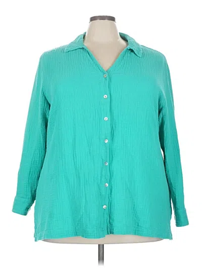 Pre-owned Soft Surroundings 3/4 Sleeve Button Down Shirt In Blue