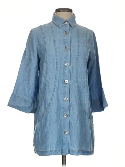 Pre-owned Soft Surroundings 3/4 Sleeve Button Down Shirt In Blue