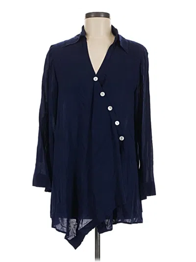 Pre-owned Soft Surroundings 3/4 Sleeve Button Down Shirt In Blue