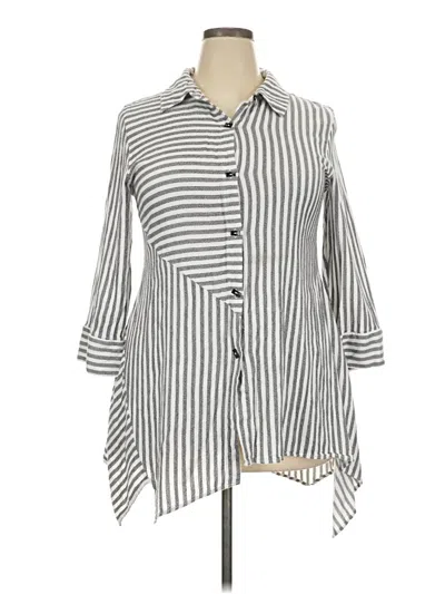 Pre-owned Soft Surroundings 3/4 Sleeve Button Down Shirt In Gray