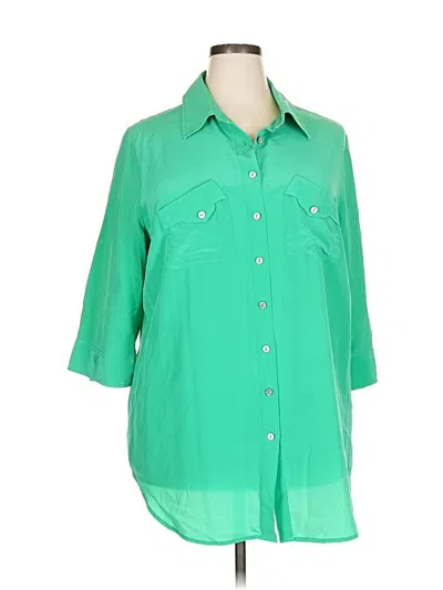 Pre-owned Soft Surroundings 3/4 Sleeve Button Down Shirt In Green