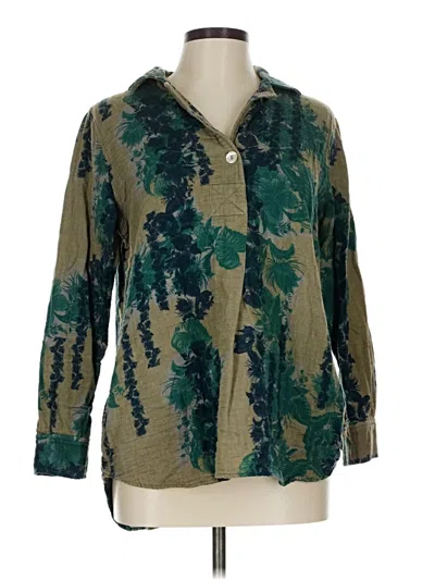 Pre-owned Soft Surroundings 3/4 Sleeve Button Down Shirt In Green