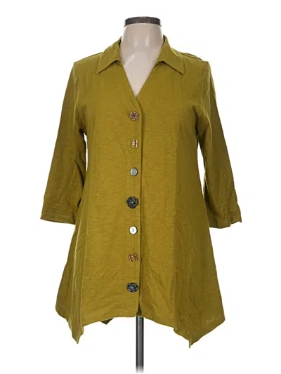 Pre-owned Soft Surroundings 3/4 Sleeve Button Down Shirt In Green