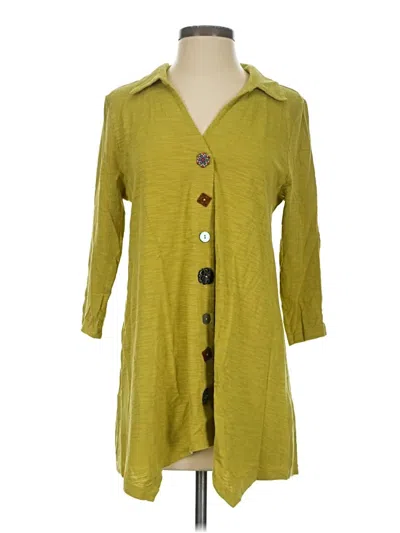 Pre-owned Soft Surroundings 3/4 Sleeve Button Down Shirt In Green