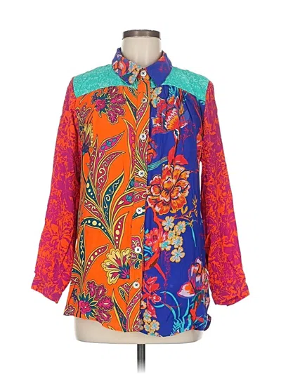 Pre-owned Soft Surroundings 3/4 Sleeve Button Down Shirt In Orange