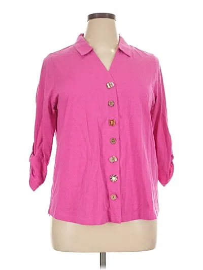 Pre-owned Soft Surroundings 3/4 Sleeve Button Down Shirt In Pink