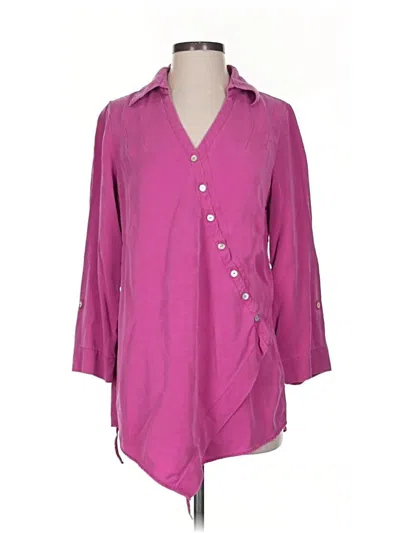 Pre-owned Soft Surroundings 3/4 Sleeve Button Down Shirt In Purple