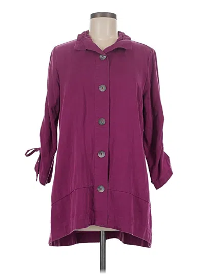 Pre-owned Soft Surroundings 3/4 Sleeve Button Down Shirt In Purple