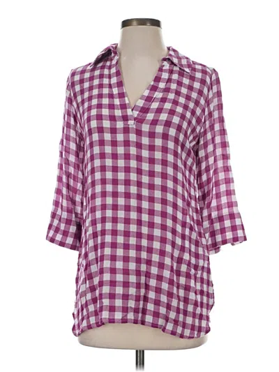 Pre-owned Soft Surroundings 3/4 Sleeve Button Down Shirt In Purple