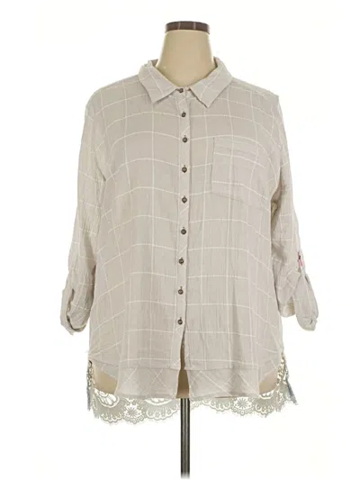 Pre-owned Soft Surroundings 3/4 Sleeve Button Down Shirt In Tan