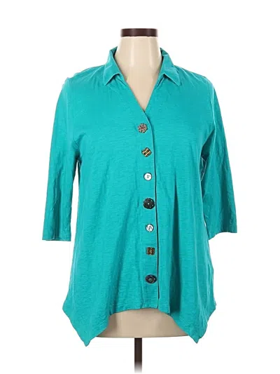 Pre-owned Soft Surroundings 3/4 Sleeve Button Down Shirt In Teal